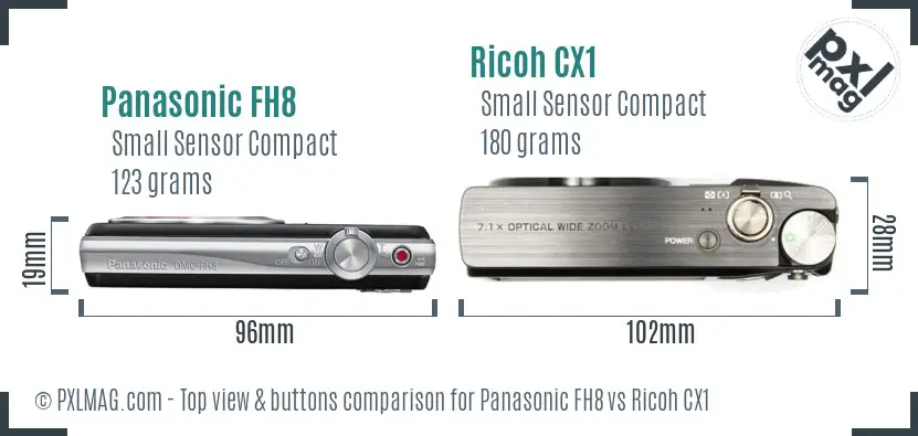 Panasonic FH8 vs Ricoh CX1 top view buttons comparison