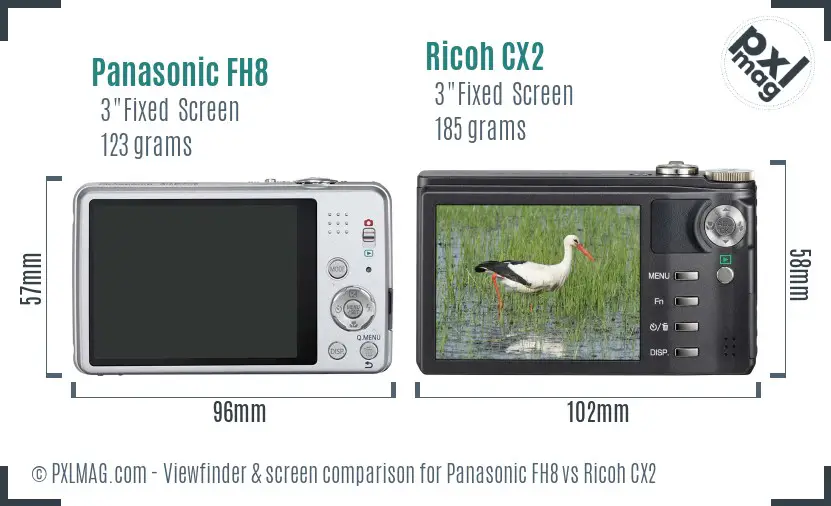 Panasonic FH8 vs Ricoh CX2 Screen and Viewfinder comparison