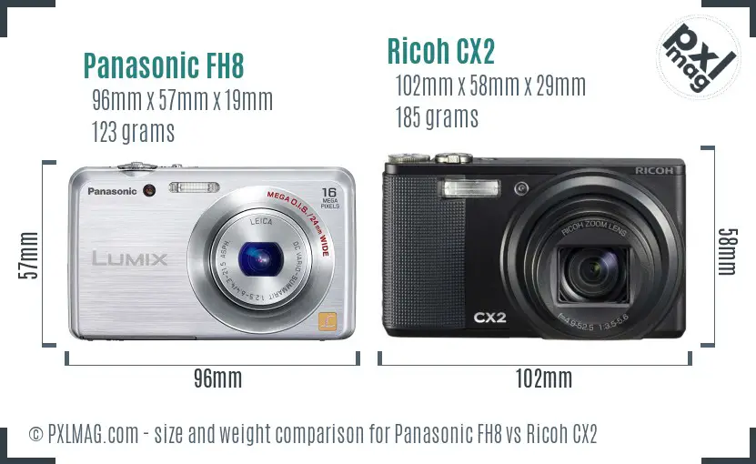 Panasonic FH8 vs Ricoh CX2 size comparison