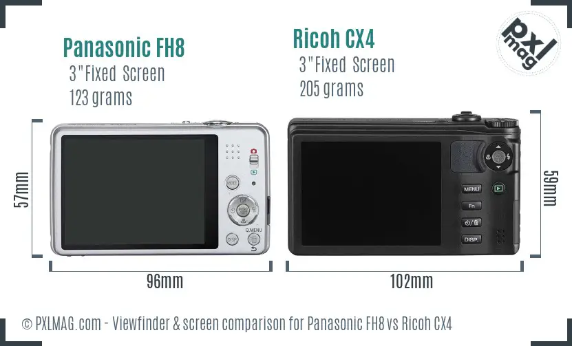 Panasonic FH8 vs Ricoh CX4 Screen and Viewfinder comparison Panasonic FH8 vs Ricoh CX4 Screen and Viewfinder comparison