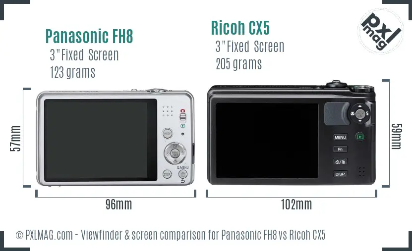 Panasonic FH8 vs Ricoh CX5 Screen and Viewfinder comparison