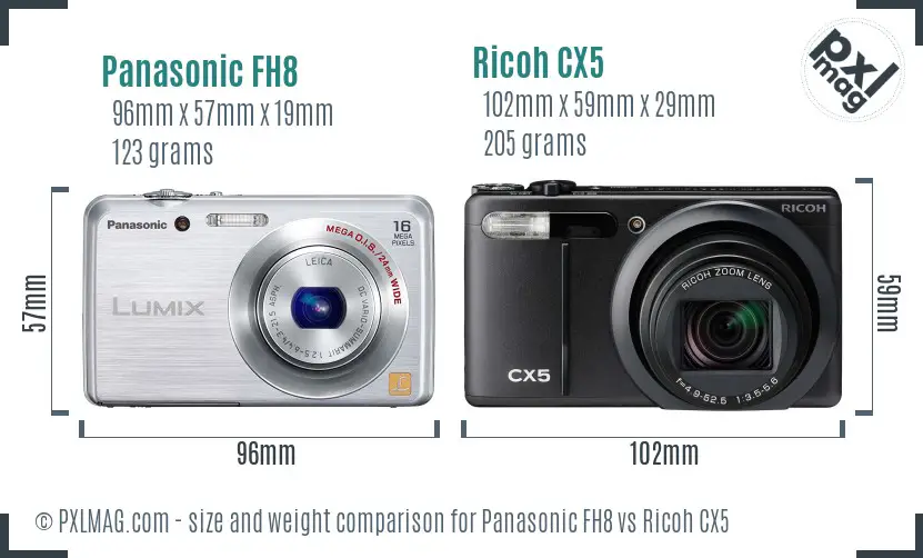 Panasonic FH8 vs Ricoh CX5 size comparison