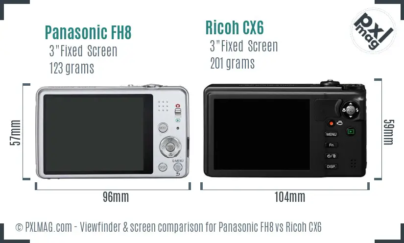 Panasonic FH8 vs Ricoh CX6 Screen and Viewfinder comparison