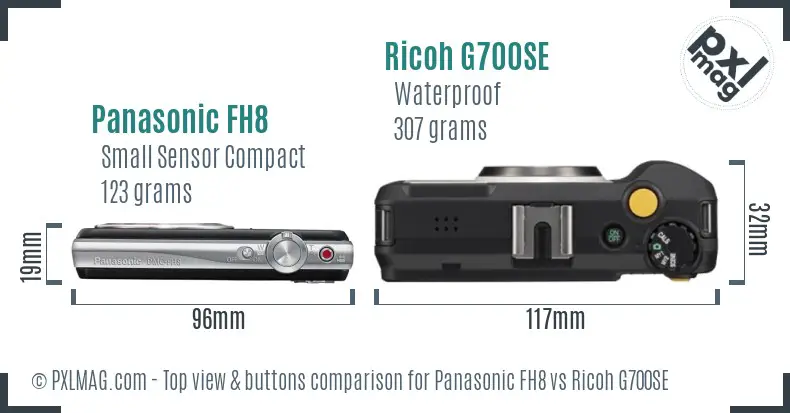 Panasonic FH8 vs Ricoh G700SE top view buttons comparison