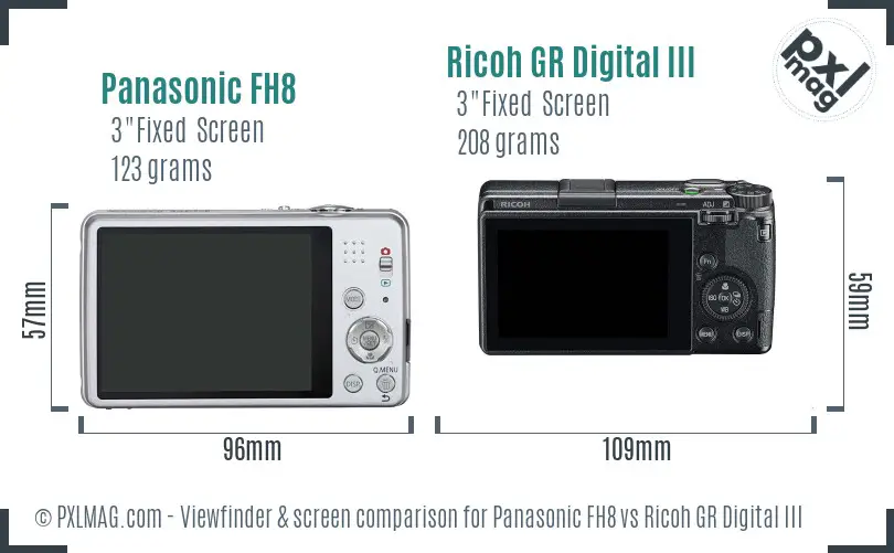 Panasonic FH8 vs Ricoh GR Digital III Screen and Viewfinder comparison