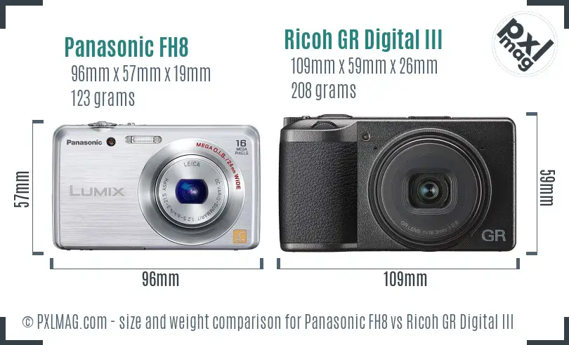 Panasonic FH8 vs Ricoh GR Digital III size comparison