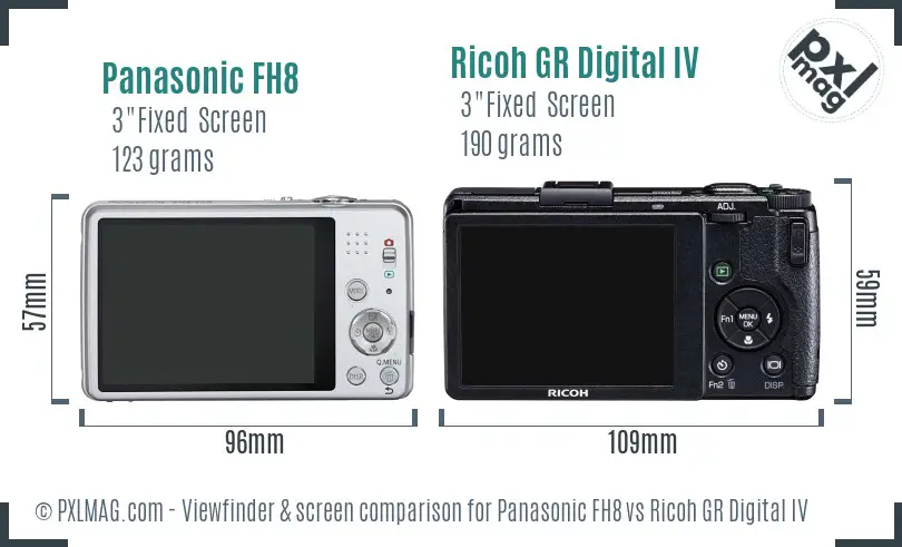 Panasonic FH8 vs Ricoh GR Digital IV Screen and Viewfinder comparison
