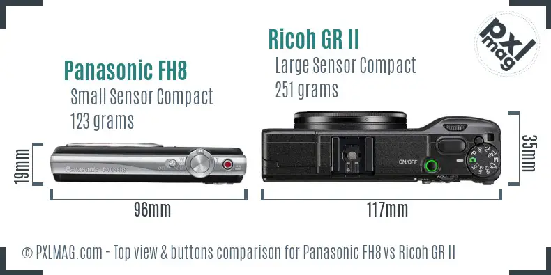 Panasonic FH8 vs Ricoh GR II top view buttons comparison