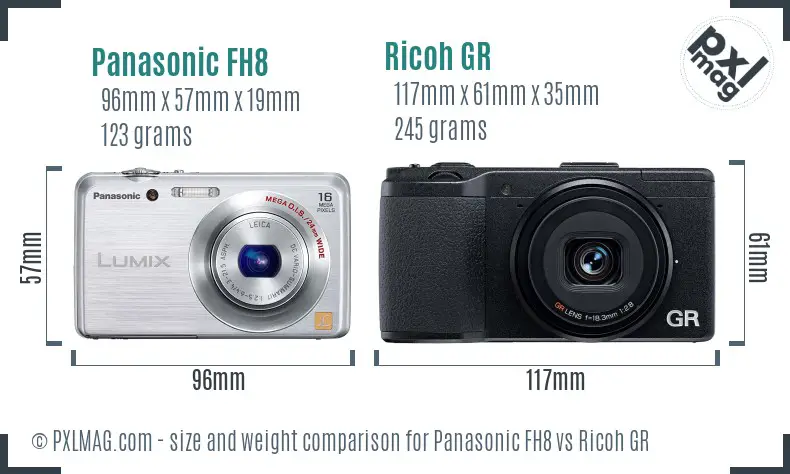 Panasonic FH8 vs Ricoh GR size comparison Panasonic FH8 vs Ricoh GR size comparison