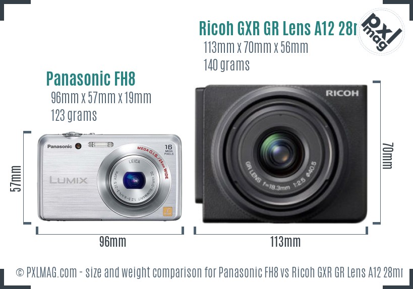 Panasonic FH8 vs Ricoh GXR GR Lens A12 28mm F2.5 size comparison Panasonic FH8 vs Ricoh GXR GR Lens A12 28mm F2.5 size comparison