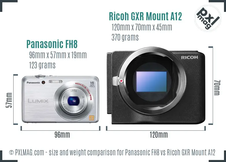 Panasonic FH8 vs Ricoh GXR Mount A12 size comparison