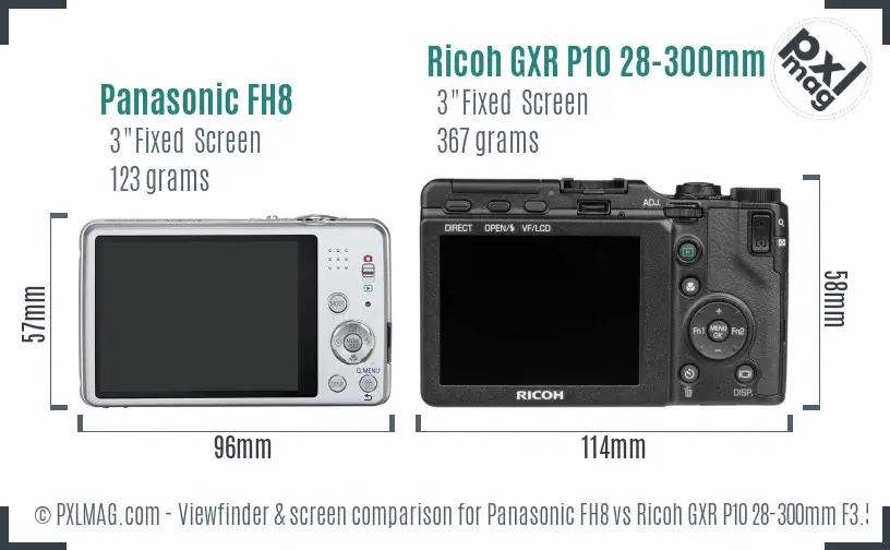 Panasonic FH8 vs Ricoh GXR P10 28-300mm F3.5-5.6 VC Screen and Viewfinder comparison