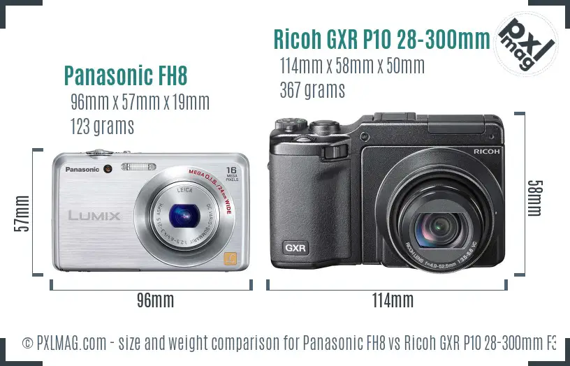 Panasonic FH8 vs Ricoh GXR P10 28-300mm F3.5-5.6 VC size comparison Panasonic FH8 vs Ricoh GXR P10 28-300mm F3.5-5.6 VC size comparison