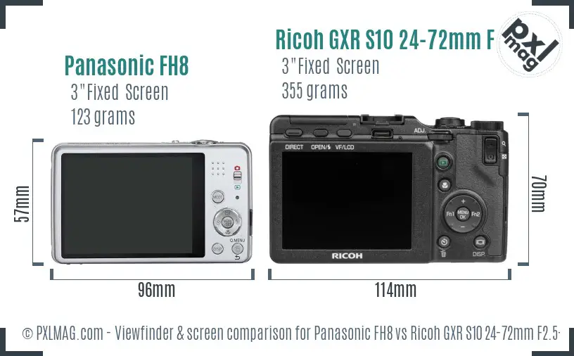 Panasonic FH8 vs Ricoh GXR S10 24-72mm F2.5-4.4 VC Screen and Viewfinder comparison Panasonic FH8 vs Ricoh GXR S10 24-72mm F2.5-4.4 VC Screen and Viewfinder comparison
