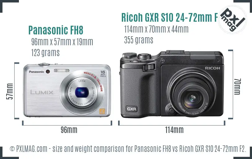 Panasonic FH8 vs Ricoh GXR S10 24-72mm F2.5-4.4 VC size comparison Panasonic FH8 vs Ricoh GXR S10 24-72mm F2.5-4.4 VC size comparison