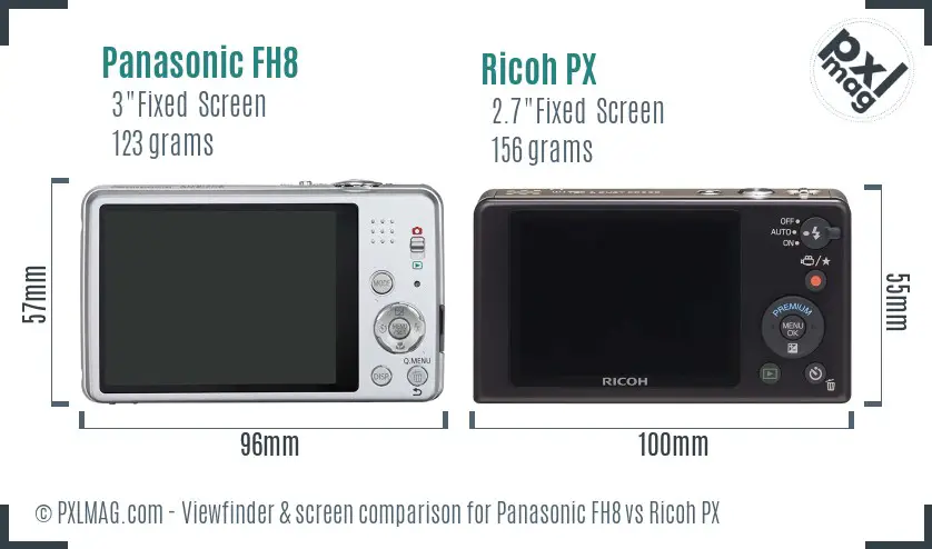 Panasonic FH8 vs Ricoh PX Screen and Viewfinder comparison