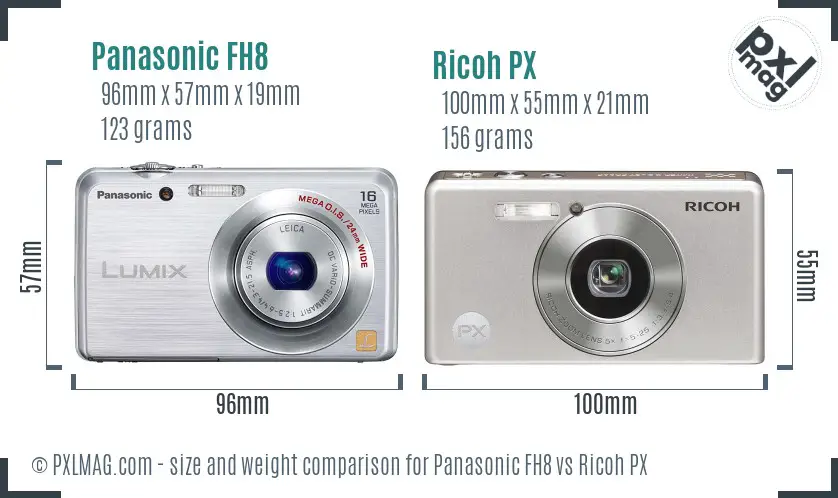 Panasonic FH8 vs Ricoh PX size comparison