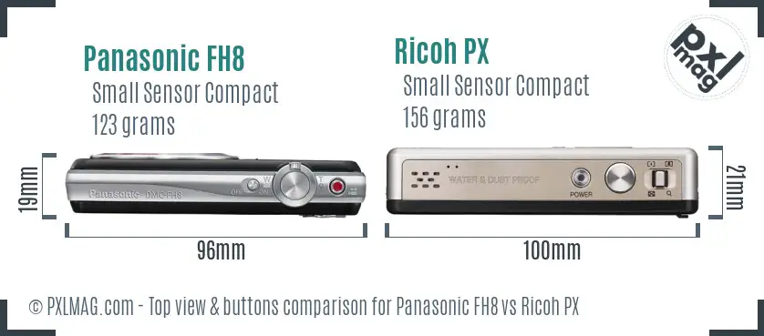 Panasonic FH8 vs Ricoh PX top view buttons comparison