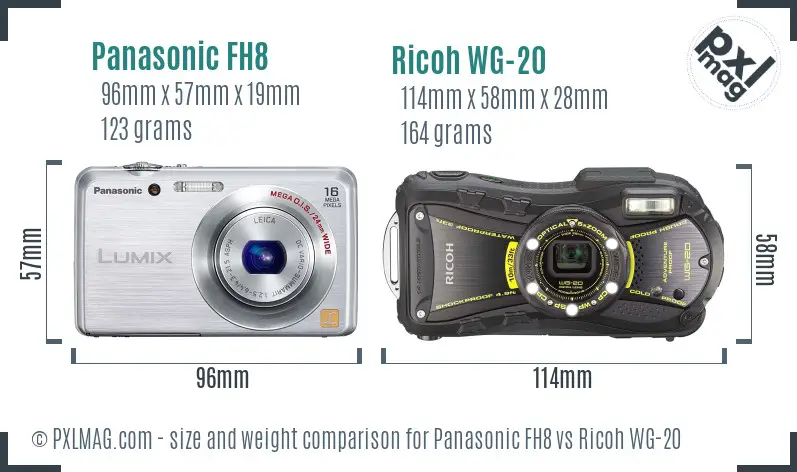 Panasonic FH8 vs Ricoh WG-20 size comparison