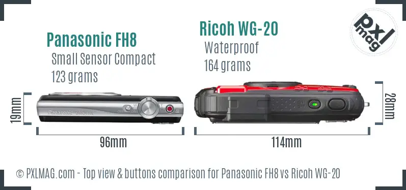 Panasonic FH8 vs Ricoh WG-20 top view buttons comparison
