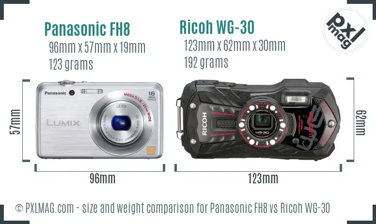 Panasonic FH8 vs Ricoh WG-30 size comparison