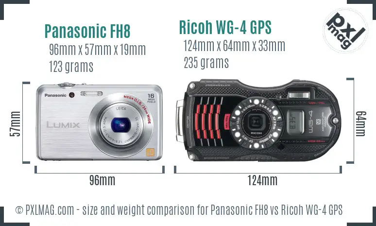 Panasonic FH8 vs Ricoh WG-4 GPS size comparison