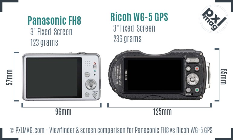 Panasonic FH8 vs Ricoh WG-5 GPS Screen and Viewfinder comparison