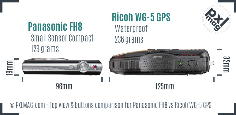 Panasonic FH8 vs Ricoh WG-5 GPS top view buttons comparison