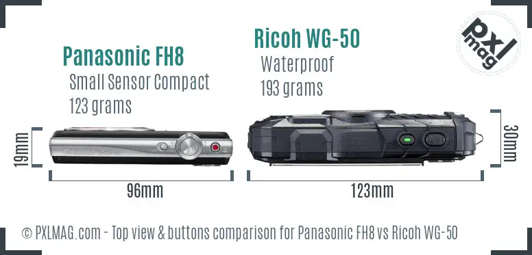 Panasonic FH8 vs Ricoh WG-50 top view buttons comparison