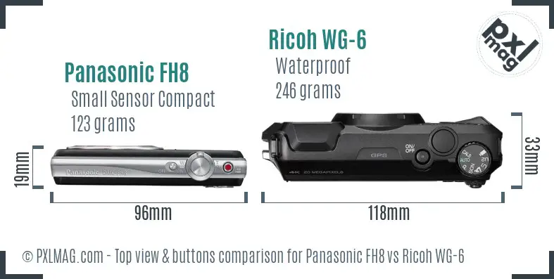 Panasonic FH8 vs Ricoh WG-6 top view buttons comparison