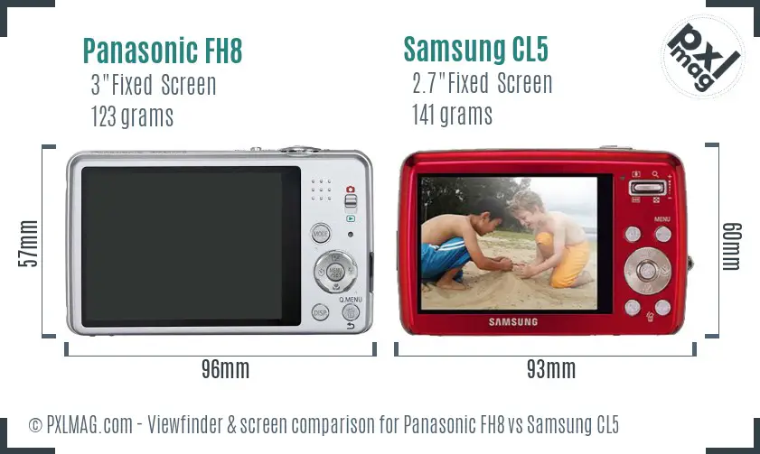 Panasonic FH8 vs Samsung CL5 Screen and Viewfinder comparison