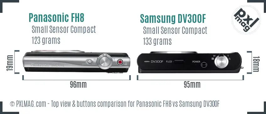 Panasonic FH8 vs Samsung DV300F top view buttons comparison