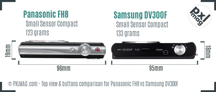 Panasonic FH8 vs Samsung DV300F top view buttons comparison Panasonic FH8 vs Samsung DV300F top view buttons comparison
