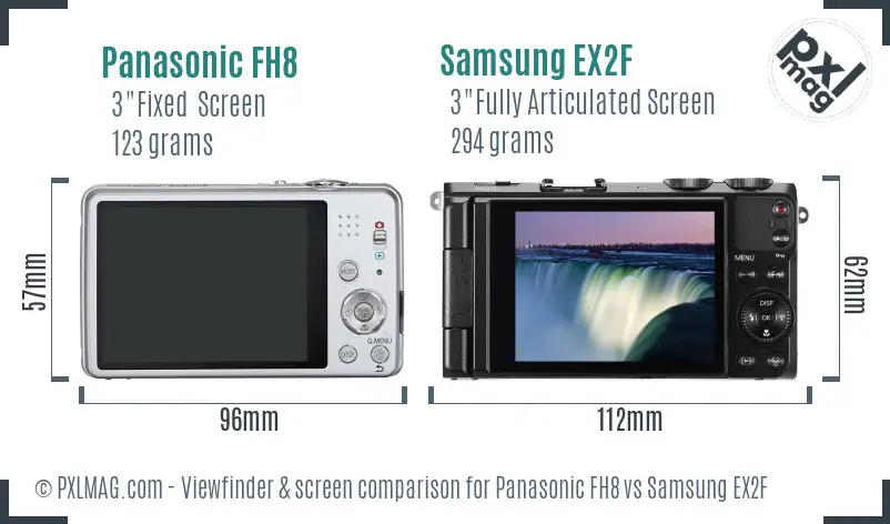 Panasonic FH8 vs Samsung EX2F Screen and Viewfinder comparison