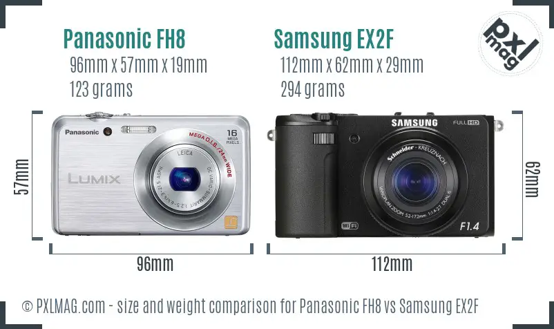 Panasonic FH8 vs Samsung EX2F size comparison