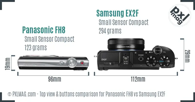 Panasonic FH8 vs Samsung EX2F top view buttons comparison