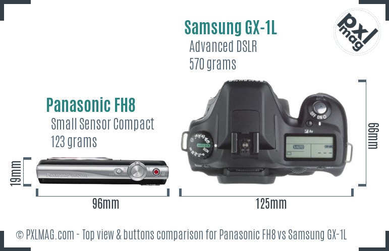 Panasonic FH8 vs Samsung GX-1L top view buttons comparison