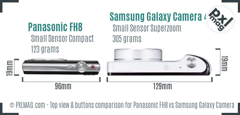 Panasonic FH8 vs Samsung Galaxy Camera 4G top view buttons comparison