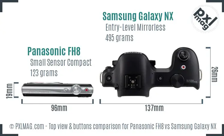 Panasonic FH8 vs Samsung Galaxy NX top view buttons comparison