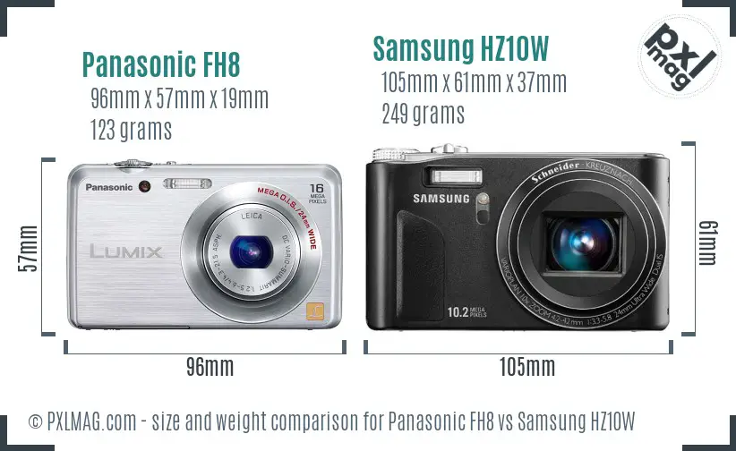 Panasonic FH8 vs Samsung HZ10W size comparison