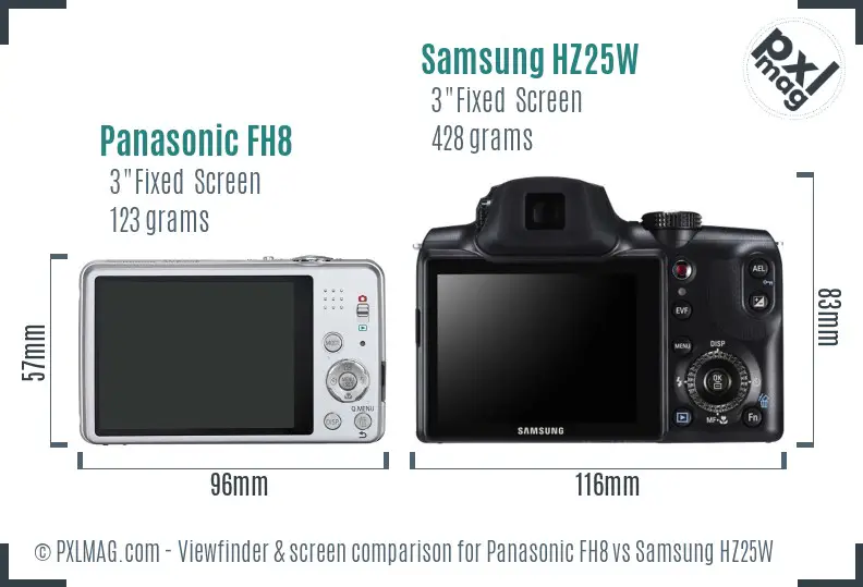 Panasonic FH8 vs Samsung HZ25W Screen and Viewfinder comparison