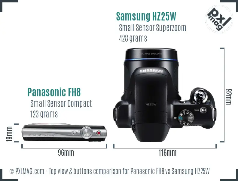 Panasonic FH8 vs Samsung HZ25W top view buttons comparison
