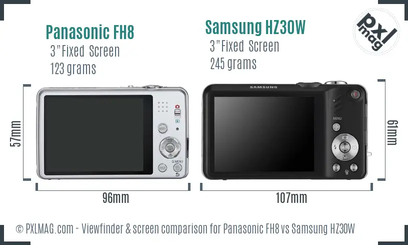 Panasonic FH8 vs Samsung HZ30W Screen and Viewfinder comparison
