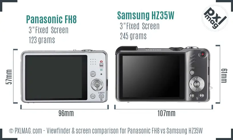 Panasonic FH8 vs Samsung HZ35W Screen and Viewfinder comparison