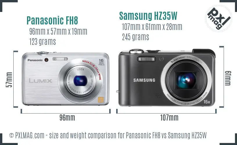Panasonic FH8 vs Samsung HZ35W size comparison