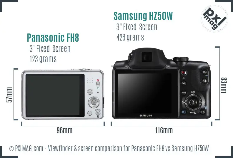 Panasonic FH8 vs Samsung HZ50W Screen and Viewfinder comparison