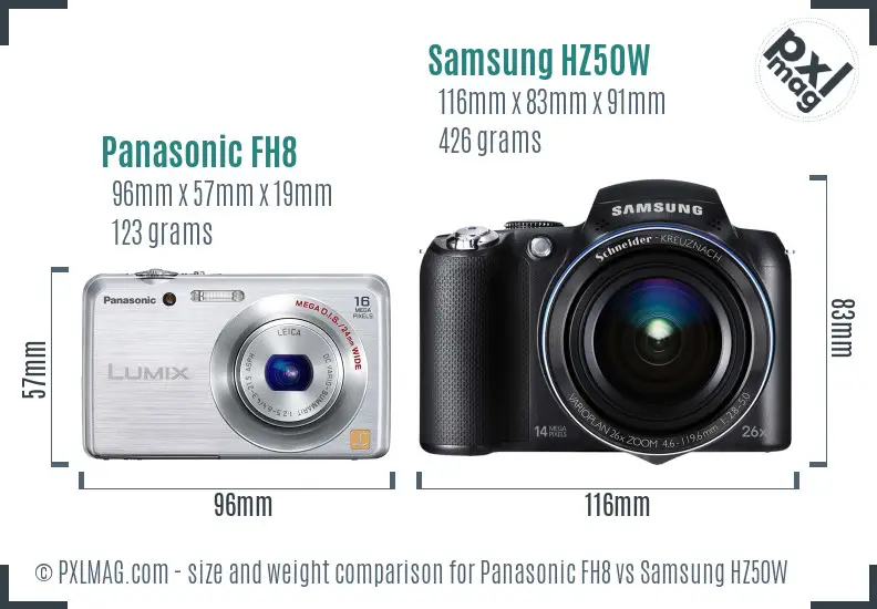 Panasonic FH8 vs Samsung HZ50W size comparison