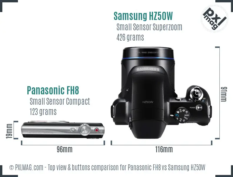 Panasonic FH8 vs Samsung HZ50W top view buttons comparison