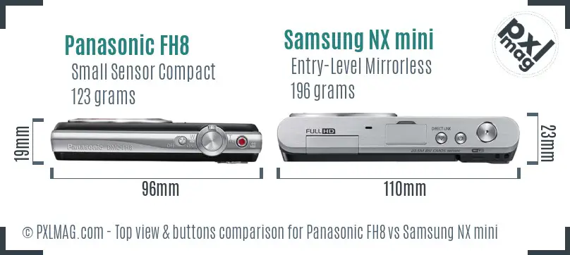 Panasonic FH8 vs Samsung NX mini top view buttons comparison Panasonic FH8 vs Samsung NX mini top view buttons comparison