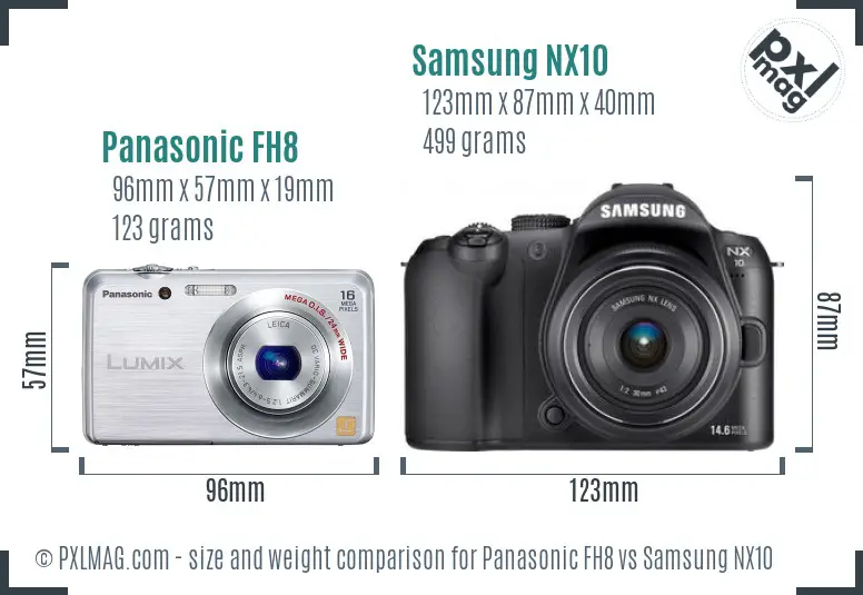 Panasonic FH8 vs Samsung NX10 size comparison